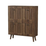 Medieval Modern Shoe Cabinet with Grooved Finish, Walnut - 图片 4