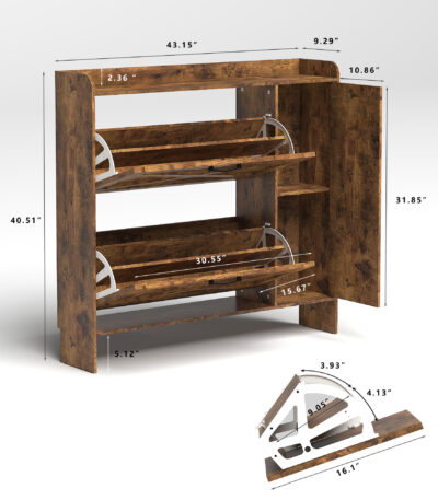 Shoe Storage Cabinet with 2 Flip Drawers, Brown for OEM shoe cabinet manufacturing by VF Living