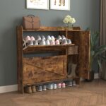 Shoe Storage Cabinet with 2 Flip Drawers, Brown - 图片 5