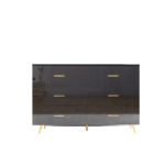 High Glossy Surface 6 Drawers Chest of Drawer with Golden Handle and Golden Steel Legs Black Color Vanity - 图片 2