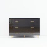 High Glossy Surface 6 Drawers Chest of Drawer with Golden Handle and Golden Steel Legs Black Color Vanity - 图片 5