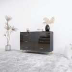 High Glossy Surface 6 Drawers Chest of Drawer with Golden Handle and Golden Steel Legs Black Color Vanity - 图片 6
