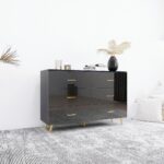 High Glossy Surface 6 Drawers Chest of Drawer with Golden Handle and Golden Steel Legs Black Color Vanity - 图片 8