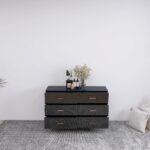 High Glossy Surface 6 Drawers Chest of Drawer with Golden Handle and Golden Steel Legs Black Color Vanity - 图片 9