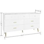 Seven Drawers Large Chest of Drawer Cabinet with Golden Handle and Golden Legs White Color