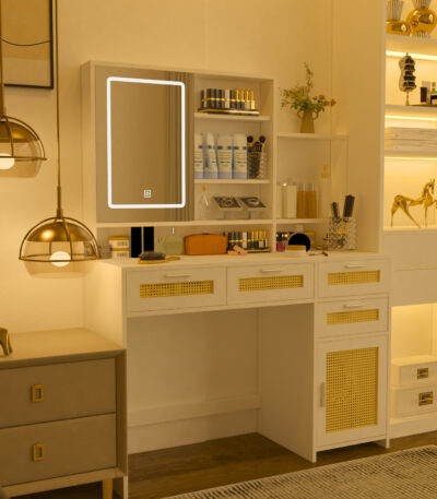 Makeup Vanity Desk with 3-Color LED Lights and Mirror, White for OEM furniture product manufacturing by VF Living
