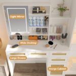 Makeup Vanity Desk with 3-Color LED Lights and Mirror, White - 图片 5