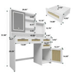 Makeup Vanity Desk with 3-Color LED Lights and Mirror, White - 图片 7