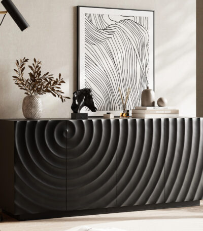 Buffet Cabinet Sideboard with 4 Doors, Modern Accent Storage, Black for OEM sideboard cabinet manufacturing by VF Living