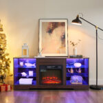 TV Stand with Electric Fireplace, LED Lights, Espresso
