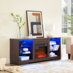 TV Stand with Electric Fireplace, LED Lights, Espresso - 图片 7