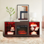 TV Stand with Electric Fireplace, LED Lights, Espresso - 图片 8