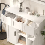 Wooden Floor Storage Cabinet with Drawers and Shelves, White - 图片 4