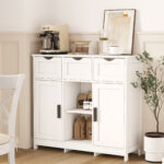 Wooden Floor Storage Cabinet with Drawers and Shelves, White - 图片 7