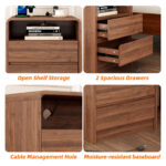 25" Tall Modern Nightstand with Charging Station, 23.6'' Wide Wood Bedside Table w/2 Storage Drawers, Large Mid Century End Table for Bedroom, Living Room, Curved Profile Design ( WALNUT ) - 图片 4