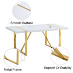 Industrial Rectangular White Dining Table with Golden Metal Legs