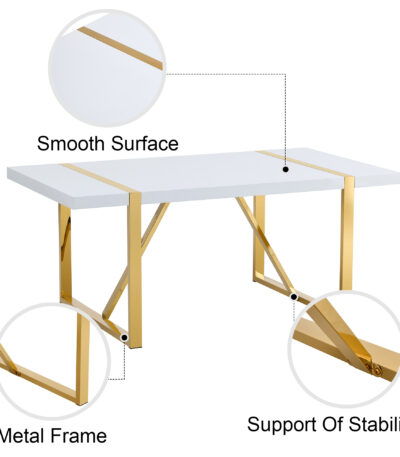 Industrial Rectangular White Dining Table with Golden Metal Legs for OEM table manufacturing by VF Living