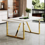 Industrial Rectangular White Dining Table with Golden Metal Legs - 图片 2