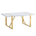 Industrial Rectangular White Dining Table with Golden Metal Legs - 图片 4