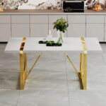 Industrial Rectangular White Dining Table with Golden Metal Legs - 图片 6