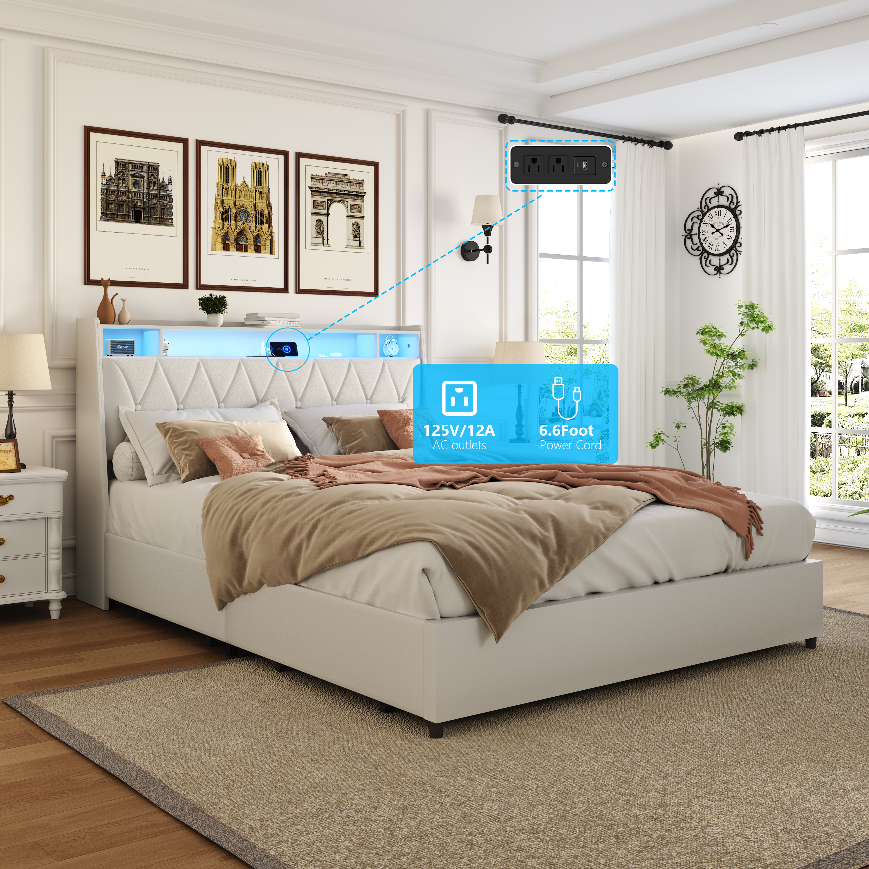 Queen bed with LED