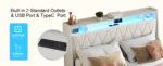 Queen Bed Frame with LED Headboard, Outlets and Charger, White - 图片 4