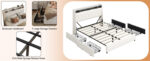 Queen Bed Frame with LED Headboard, Outlets and Charger, White - 图片 5