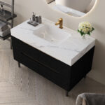 35.4" Modern Bathroom Vanity with Undermount Sink, Sintered Stone Top, Black - 图片 6
