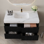 35.4" Modern Bathroom Vanity with Undermount Sink, Sintered Stone Top, Black - 图片 7