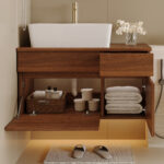 31.5" Floating Single Bathroom Vanity with Sink, White and Walnut - 图片 7
