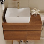 31.5" Floating Single Bathroom Vanity with Sink, White and Walnut - 图片 8