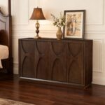 4-Door Accent Cabinet with Carved Solid Wood Doors, Natural Walnut - 图片 3
