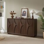 4-Door Accent Cabinet with Carved Solid Wood Doors, Natural Walnut - 图片 4