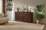 4-Door Accent Cabinet with Carved Solid Wood Doors, Natural Walnut - 图片 6