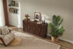 4-Door Accent Cabinet with Carved Solid Wood Doors, Natural Walnut - 图片 7