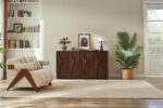 4-Door Accent Cabinet with Carved Solid Wood Doors, Natural Walnut - 图片 8