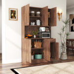 70.87" Tall Wardrobe Cabinet with 6 Doors, Walnut