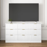 White 9 Drawer Dresser, 63" Large Deep Chest of Drawers, Wooden Dresser Storage Cabinet with 9 Drawers for Bedroom, Long Dressers for Living Room, Hallway, Drawer panel with wavy patterns