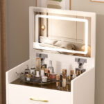 3-in-1 Compact Vanity Desk with Glass Top and Stool, White