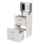 3-in-1 Compact Vanity Desk with Glass Top and Stool, White - 图片 2