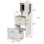 3-in-1 Compact Vanity Desk with Glass Top and Stool, White - 图片 3