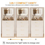 3-in-1 Compact Vanity Desk with Glass Top and Stool, White - 图片 4