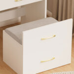 3-in-1 Compact Vanity Desk with Glass Top and Stool, White - 图片 5