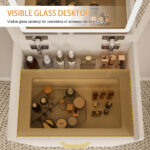 3-in-1 Compact Vanity Desk with Glass Top and Stool, White - 图片 6