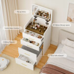 3-in-1 Compact Vanity Desk with Glass Top and Stool, White - 图片 7