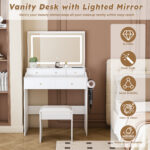 Large Mirror Vanity Desk with Power Outlet, 5 Drawers, White - 图片 5
