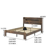 Full Size Wood Platform Bed Frame with LED Headboard and USB, Dark Brown