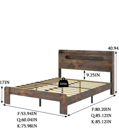 Full Size Wood Platform Bed Frame with LED Headboard and USB, Dark Brown for OEM bed frame manufacturing by VF Living