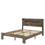 Full Size Wood Platform Bed Frame with LED Headboard and USB, Dark Brown - 图片 4