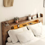 Full Size Wood Platform Bed Frame with LED Headboard and USB, Dark Brown - 图片 5